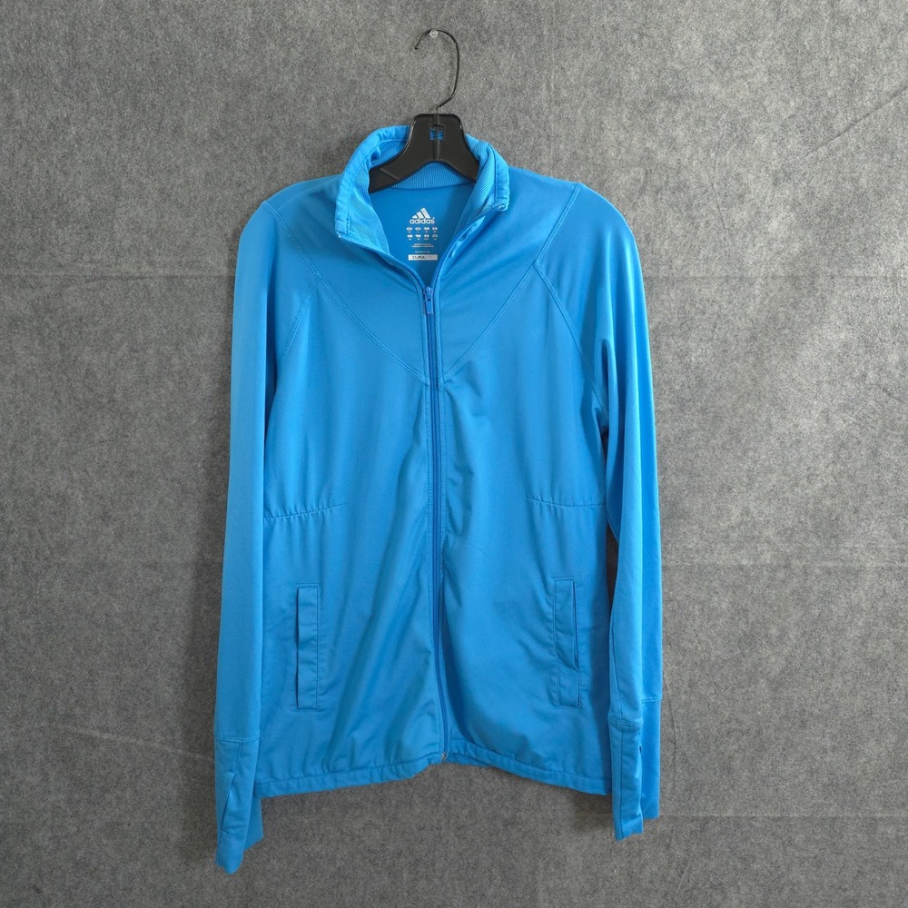 Adidas ClimaLite Jacket Womens Large Blue Full Zip Athletic Running Track Sports